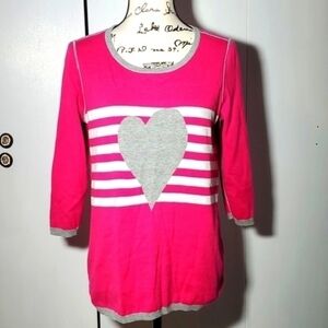 TRIBAL|  Gray/Pink Heart Sweater Novelty Top  Artsy 2 Sweaters In One Cozy Sz.M